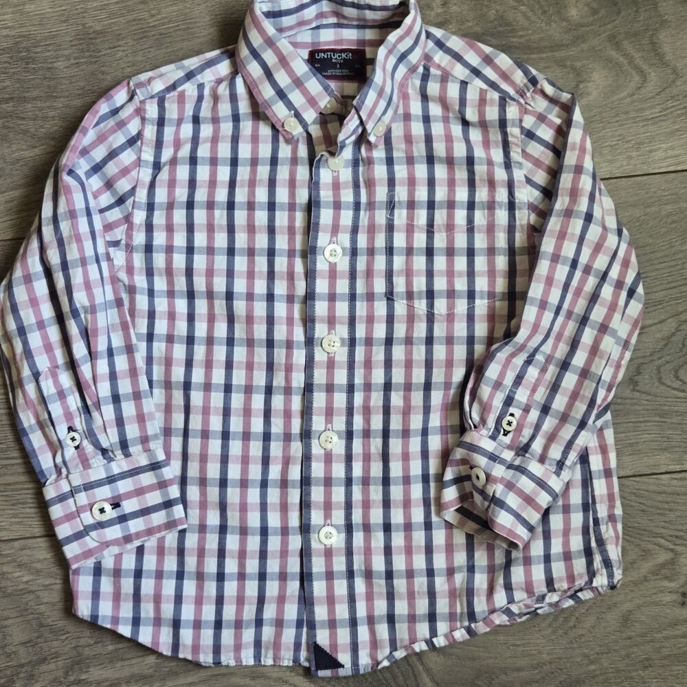 UNTUCKit Boys 3 Baluchon Plaid Button Down Shirt Long Sleeve 100% Cotton Spring